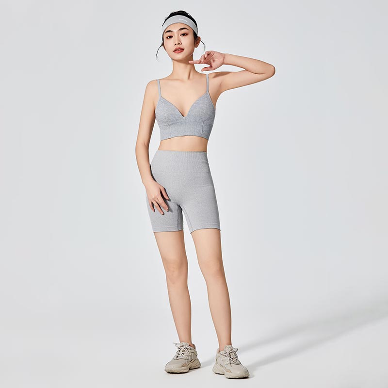 Gray Deep V-neck Sports Bra