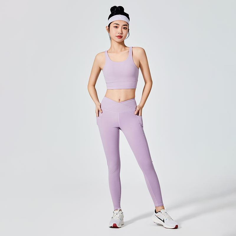 Pambabaeng Lilac Plain Dyeing Sports Leggings